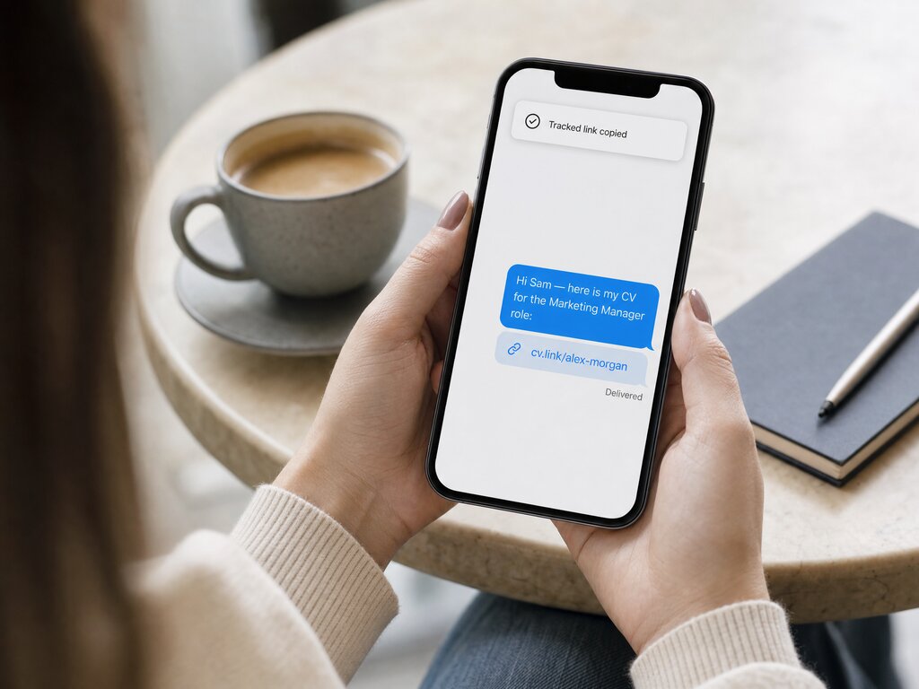 A message on a phone carrying a CV link instead of an attachment.